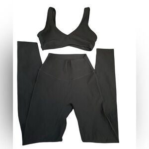 CSB Black Ribbed Sports Bra and Leggings Set